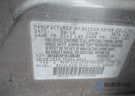 2019 Nissan Sentra Sv z USA, uszkodzony, nr VIN 3N1AB7AP7KL606388